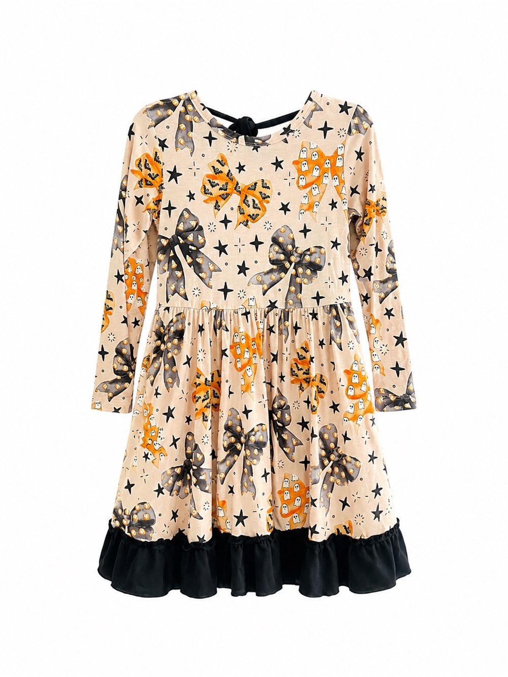 Birdie Bean Girls 4T Halloween Bamboo Bow Ghost Candy Corn Dress